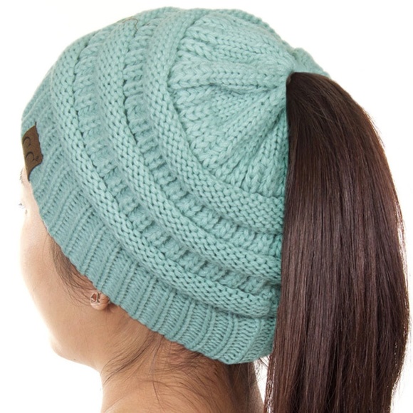 Accessories - CC Ponytail Beanie Hat Messy Bun Mint